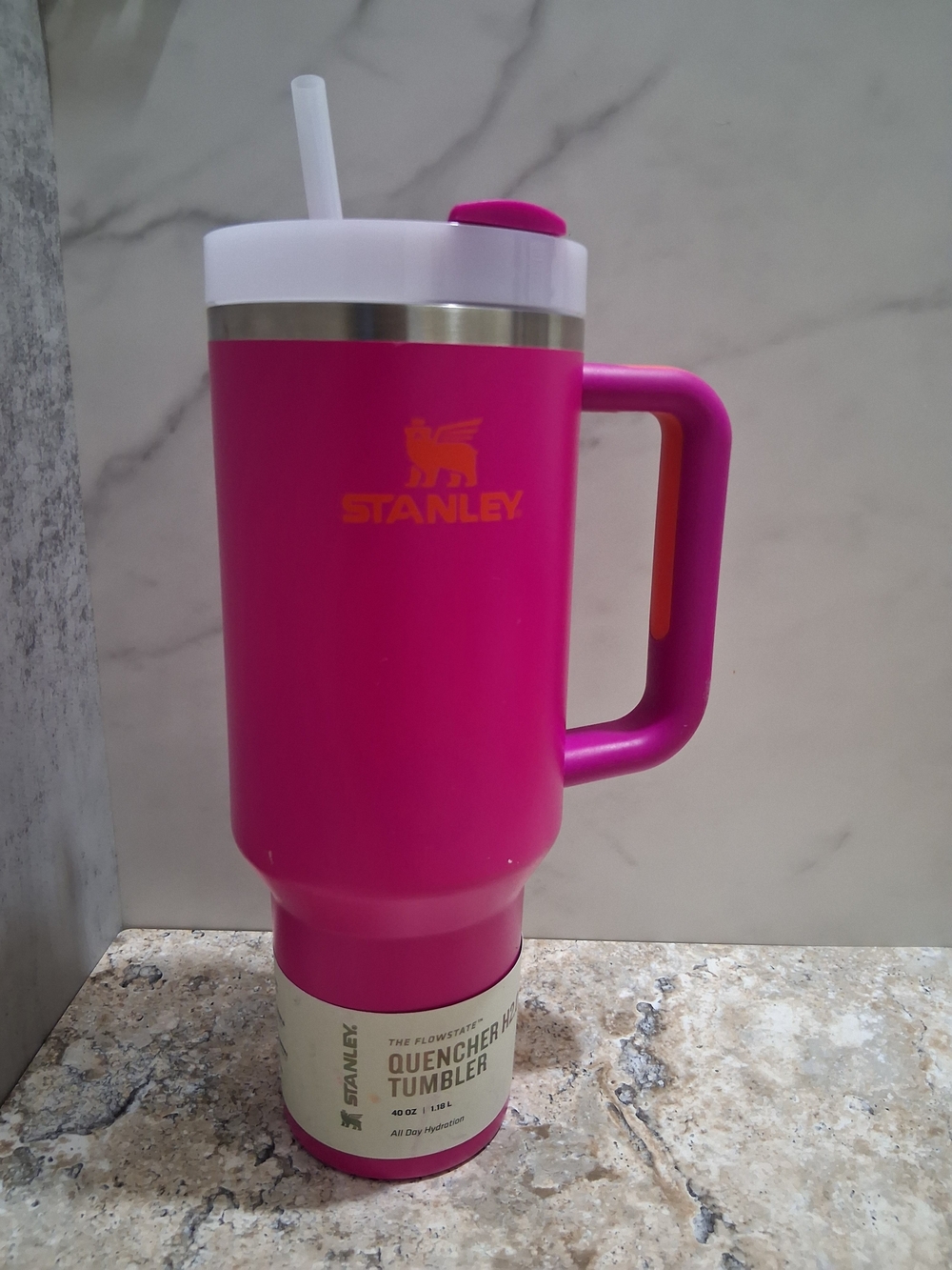 Stanley Hot Pink Quencher Tumbler with Handle and Straw